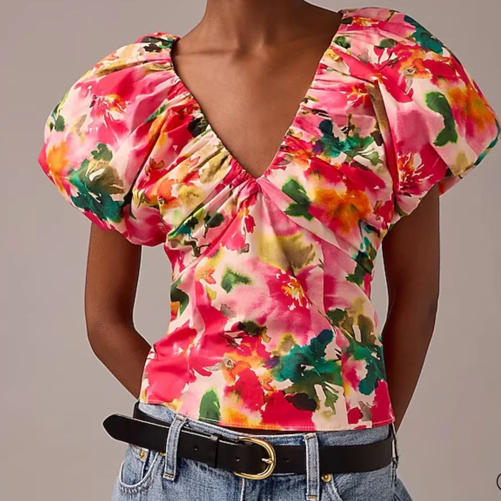 J. Crew Floral Cicily Stretch Cotton Poplin‎ Top - 2